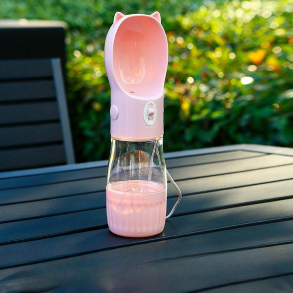 Elosung Pink Portable Dog Water Bottle With Built In Bowl Dispenser 250Ml Water180ml Food Capacityleak Proof For Travel Walks Dishes Feeders & Fountai