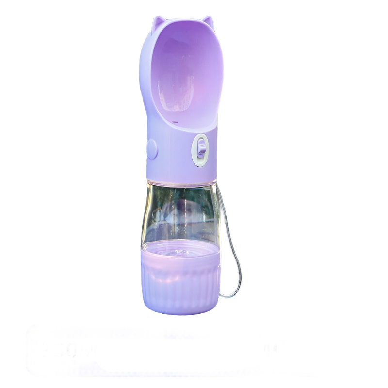 Elosung Purple Portable Dog Water Bottle With Built In Bowl Dispenser 250Ml Water180ml Food Capacityleak Proof For Travel Walks Dishes Feeders & Fount