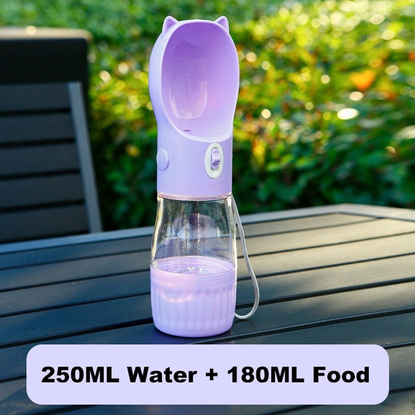 Elosung Purple Portable Dog Water Bottle With Built In Bowl Dispenser 250Ml Water180ml Food Capacityleak Proof For Travel Walks Dishes Feeders & Fount