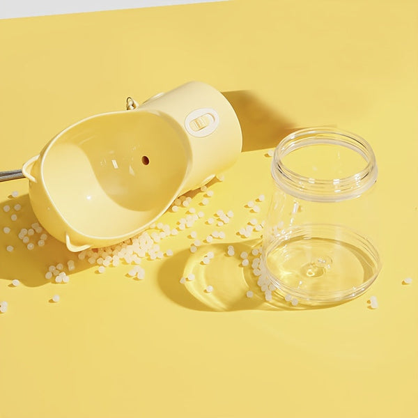 Elosung Dog Water Bottle With Bowl Dispenser 380Ml Yellow Pet Travel Cup Leak Proof One Hand Operation Dog Bowls