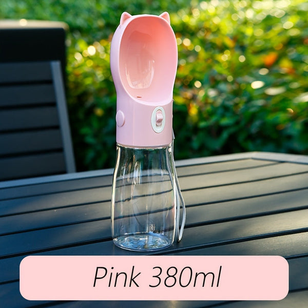 Elosung Dog Water Bottle With Bowl Dispenser 380Ml Pink Pet Travel Cup Leak Proof One Hand Operation Dog Bowls