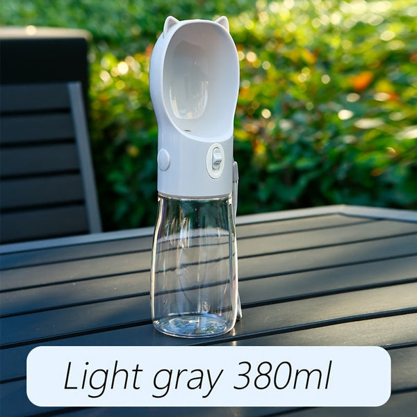 Elosung Dog Water Bottle With Bowl Dispenser 380Ml Grey Pet Travel Cup Leak Proof One Hand Operation Dog Bowls