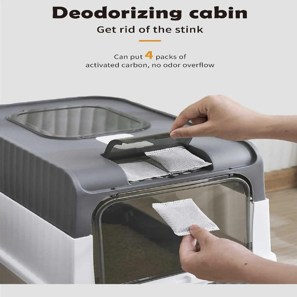 Elosung Large Enclosed Box With Drawer Scoop Odor Control Removable Tray Easy Clean Design Cat Litter