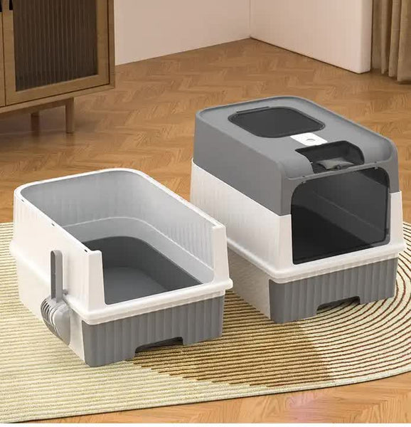 Green Large Enclosed Box With Drawer And Scoop Odor Control Removable Tray Easy Clean Design Cat Litter