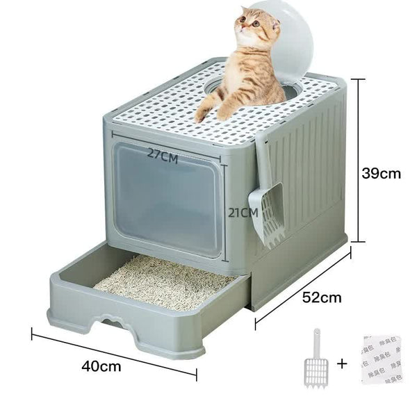 Top Entry Cat Litter Box With Drawer Enclosed Design Easy Clean Odor Control Anti Tracking Lid Grey Placeholder