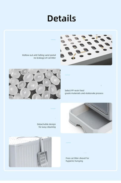 Top Entry Cat Litter Box With Drawer Enclosed Design Easy Clean Odor Control Anti Tracking Lid Grey Placeholder