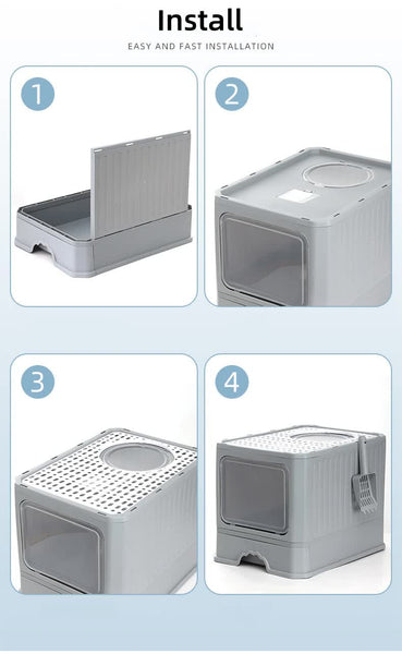 Top Entry Cat Litter Box With Drawer Enclosed Design Easy Clean Odor Control Anti Tracking Lid Grey Placeholder