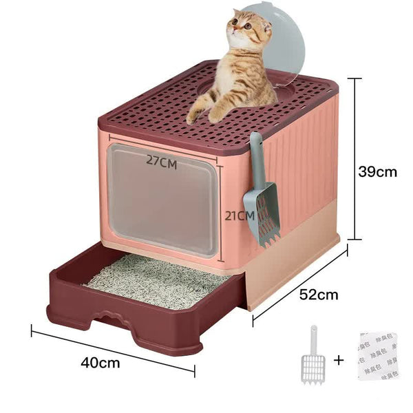 Top Entry Cat Litter Box With Drawer Enclosed Design Easy Clean Odor Control Anti Tracking Lid Grey Placeholder