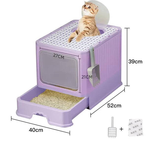 Top Entry Box With Drawer Enclosed Design Easy Clean Odor Control Anti Tracking Lid Purple Cat Litter