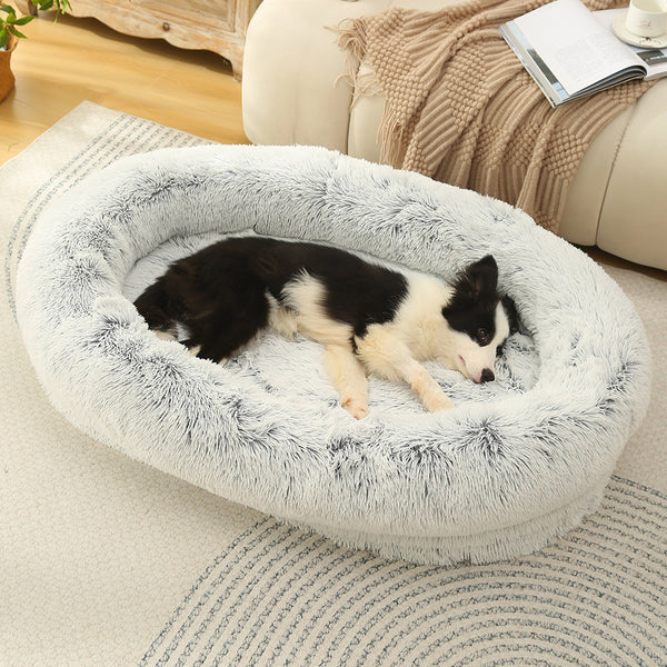 Fluffy Donut Shaped Pet Bed Soft Cozy And Anti Anxiety For Dogs Cats Machine Washable Gradient Gray Size:L 90*65*20Cm Pet Beds