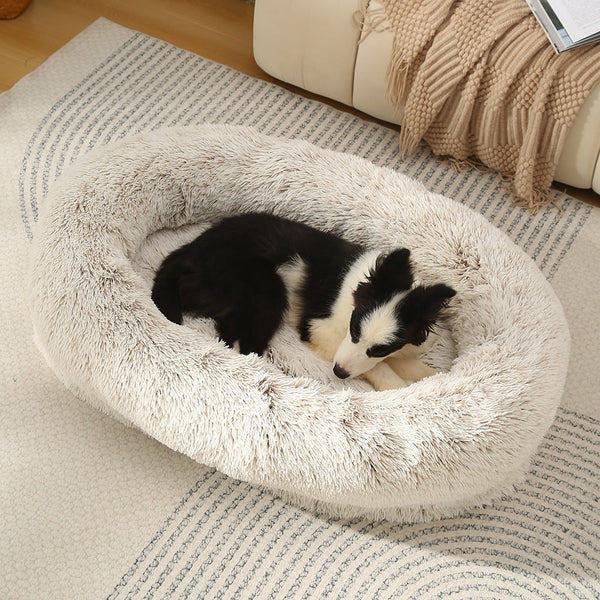 Fluffy Donut Shaped Pet Bed Soft Cozy And Anti Anxiety For Dogs Cats Machine Washable Gradient Coffee Size:S 60*50*18Cm Pet Beds