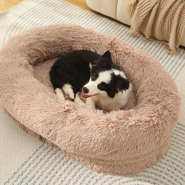 Fluffy Donut Shaped Pet Bed Soft Cozy And Anti Anxiety For Dogs Cats Machine Washable Dark Gray Size:L 90*65*20Cm Pet Beds