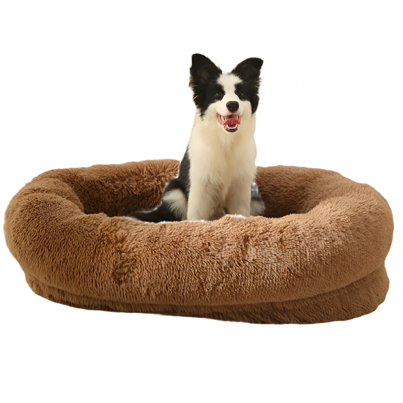 Elosung Fluffy Donut Shaped Pet Bed Soft Cozy And Anti Anxiety For Dogs Cats Machine Washable Khaki Size:S 60*15*18Cm Pet Beds
