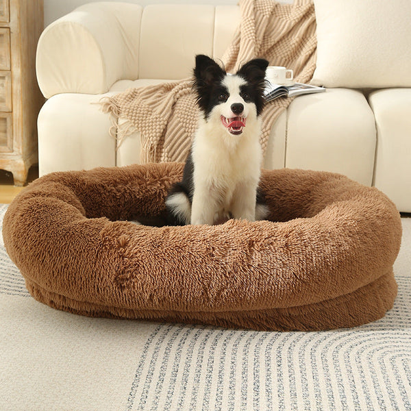 Elosung Fluffy Donut Shaped Pet Bed Soft Cozy And Anti Anxiety For Dogs Cats Machine Washable Khaki Pet Beds