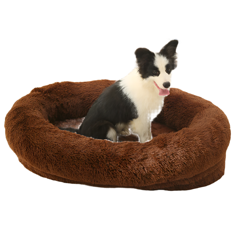 Elosung Fluffy Donut Shaped Pet Bed Soft Cozy And Anti Anxiety For Dogs Cats Machine Washable Coffee Pet Beds