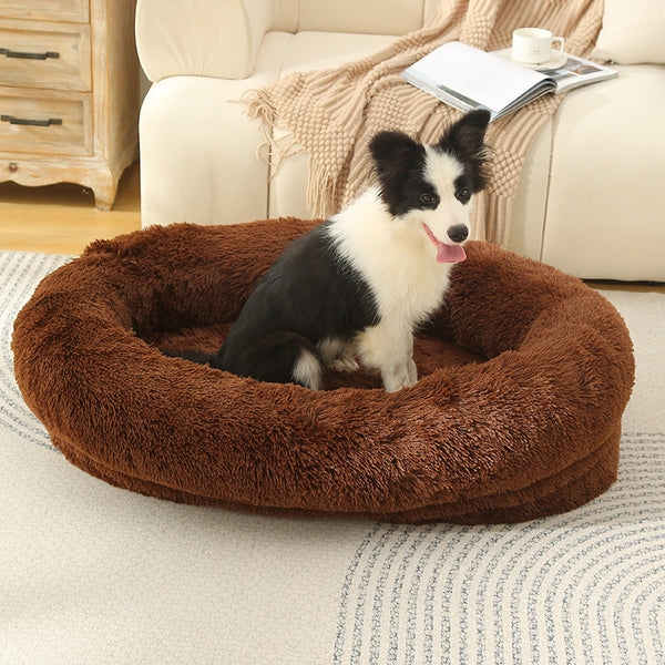 Elosung Fluffy Donut Shaped Pet Bed Soft Cozy And Anti Anxiety For Dogs Cats Machine Washable Coffee Pet Beds