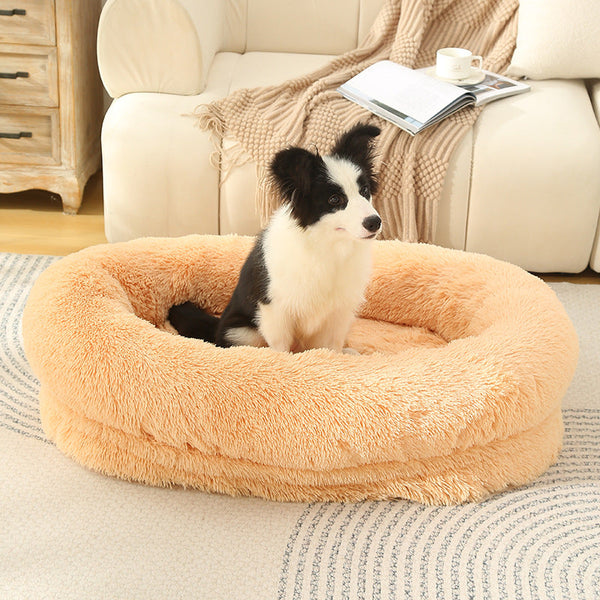 Elosung Fluffy Donut Shaped Pet Bed Soft Cozy And Anti Anxiety For Dogs Cats Machine Washable Apricot Pet Beds