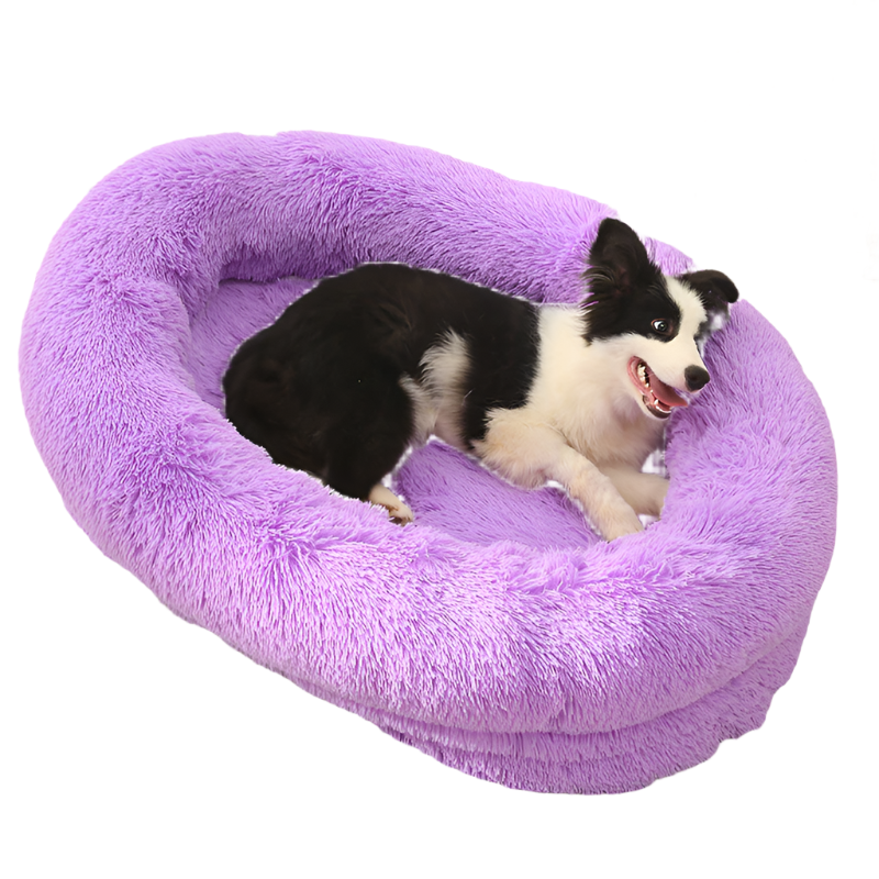 Elosung Fluffy Donut Shaped Pet Bed Soft Cozy And Anti Anxiety For Dogs Cats Machine Washable Purple Pet Beds