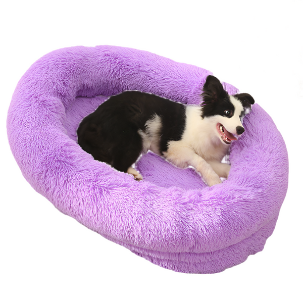 Elosung Fluffy Donut Shaped Pet Bed Soft Cozy And Anti Anxiety For Dogs Cats Machine Washable Purple Pet Beds