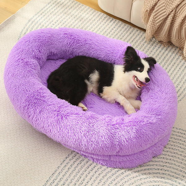 Elosung Fluffy Donut Shaped Pet Bed Soft Cozy And Anti Anxiety For Dogs Cats Machine Washable Purple Pet Beds