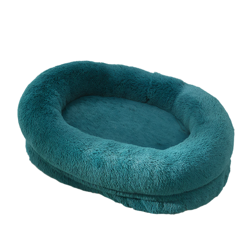 Elosung Fluffy Donut Shaped Pet Bed Soft Cozy Anti Anxiety For Dogs Cats Machine Washable Cyan Blue Size:L 90*65*20Cm Pet Beds