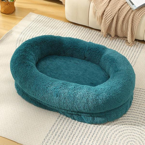 Elosung Fluffy Donut Shaped Pet Bed Soft Cozy Anti Anxiety For Dogs Cats Machine Washable Cyan Blue Size:L 90*65*20Cm Pet Beds