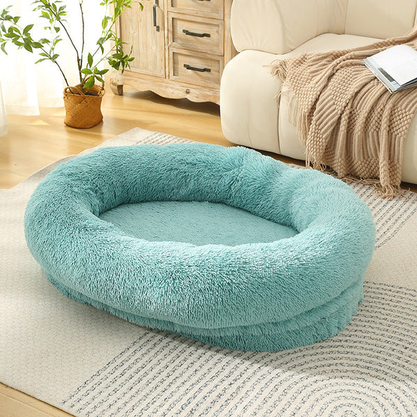 Fluffy Donut Shaped Pet Bed Soft Cozy And Anti Anxiety For Dogs Cats Machine Washable Emerald Green Size:L 90*65*20Cm Pet Beds