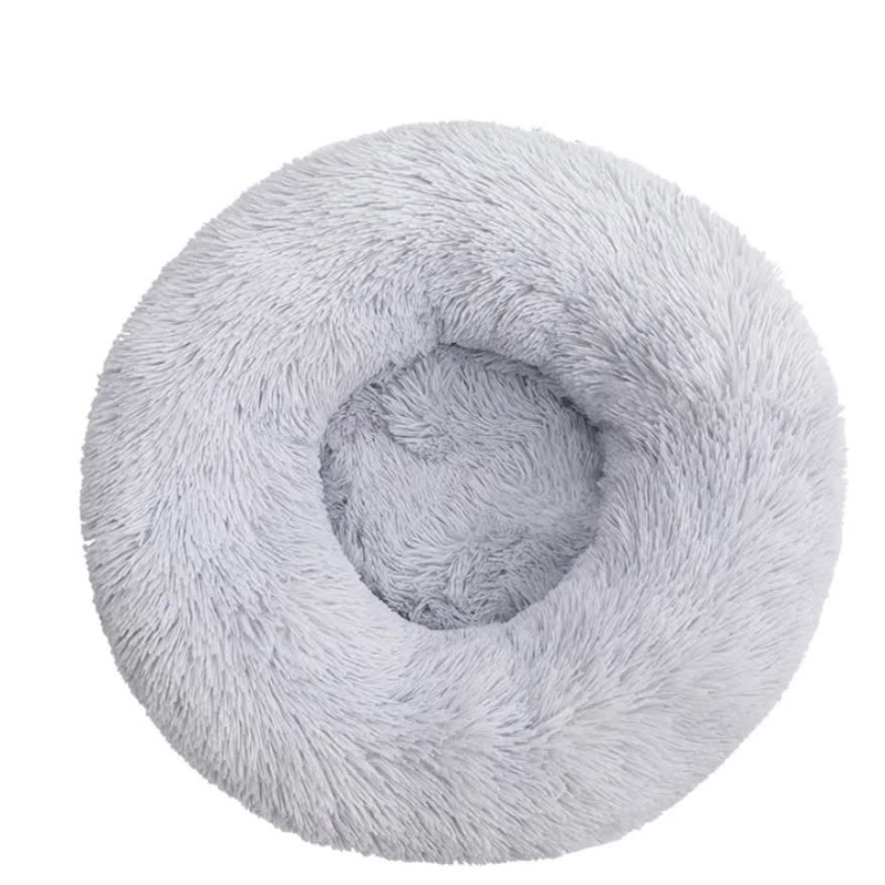 Elosung Calming Donut Pet Bed Soft Faux Fur Anti Anxiety Fluffy Round For Cats And Small Dogs (Light Gray)50Cm Pet Beds