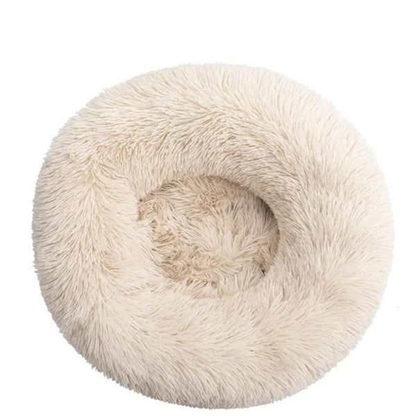 Elosung Calming Donut Pet Bed Soft Faux Fur Anti Anxiety Fluffy Round For Cats And Small Dogs (Light Brown)50Cm Pet Beds