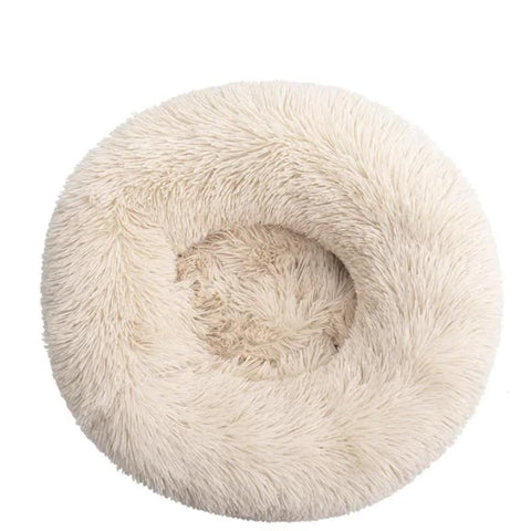 Elosung Calming Donut Pet Bed Soft Faux Fur Anti Anxiety Fluffy Round For Cats And Small Dogs (Light Brown)50Cm Pet Beds