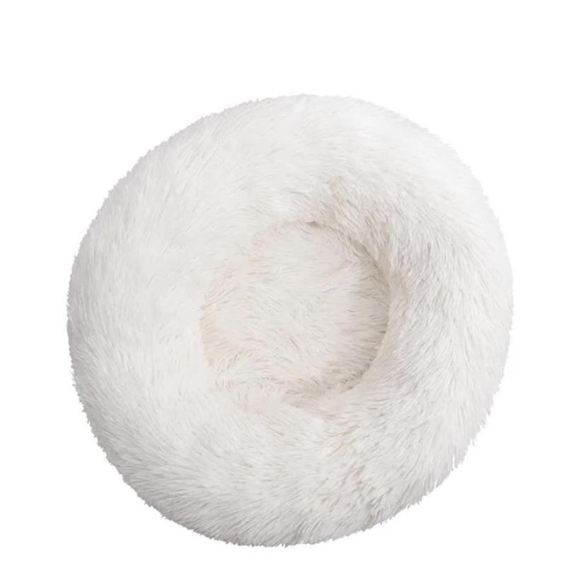 Calming Donut Pet Bed Soft Faux Fur Anti Anxiety Fluffy Round For Cats And Small Dogs (White)40Cm Pet Beds