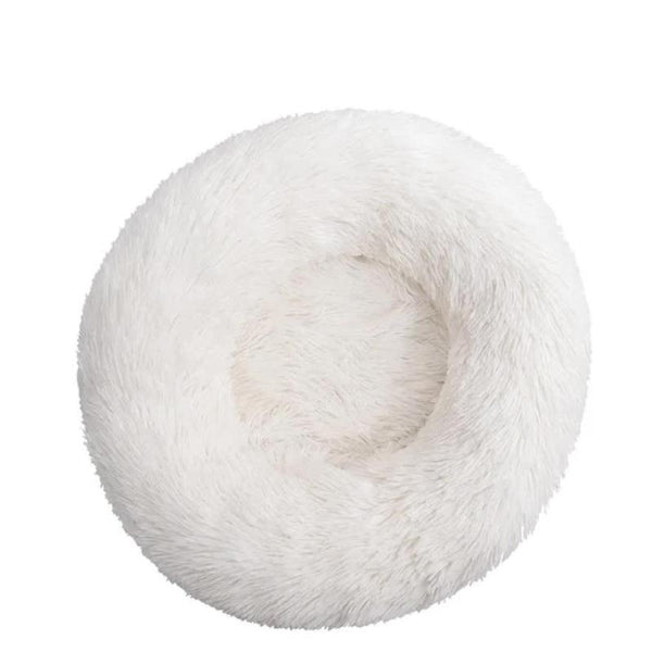 Calming Donut Pet Bed Soft Faux Fur Anti Anxiety Fluffy Round For Cats And Small Dogs (White)40Cm Pet Beds