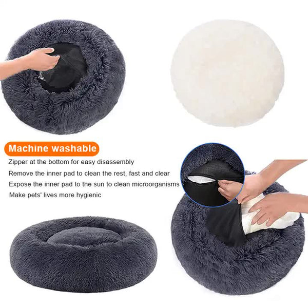 Calming Donut Pet Bed Soft Faux Fur Anti Anxiety Fluffy Round For Cats And Small Dogs (Apricot)40Cm Pet Beds