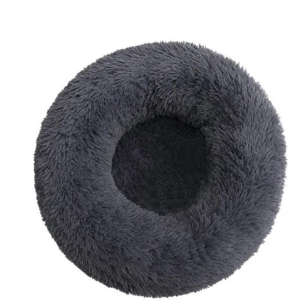 Calming Donut Pet Bed Soft Faux Fur Anti Anxiety Fluffy Round For Cats And Small Dogs (Dark Gray)40Cm Pet Beds