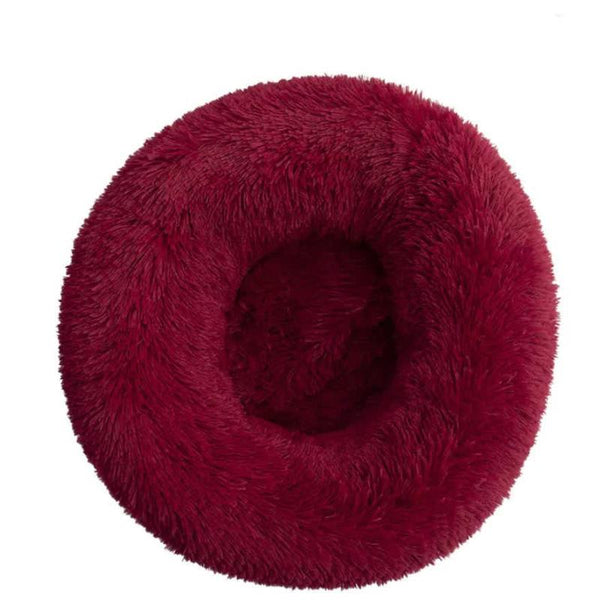 Calming Donut Pet Bed Soft Faux Fur Anti Anxiety Fluffy Round For Cats And Small Dogs (Wine Red)40Cm Pet Beds
