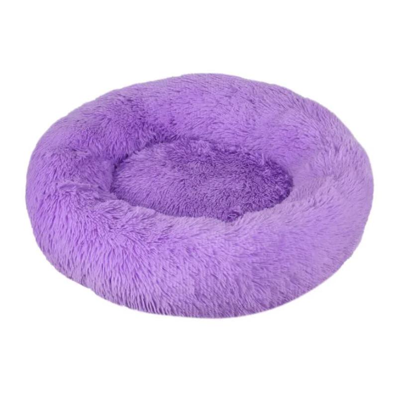 Calming Donut Pet Bed Soft Faux Fur Anti Anxiety Fluffy Round For Cats And Small Dogs (Purple)40Cm Pet Beds