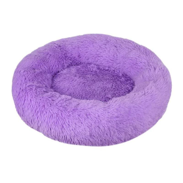 Calming Donut Pet Bed Soft Faux Fur Anti Anxiety Fluffy Round For Cats And Small Dogs (Purple)40Cm Pet Beds
