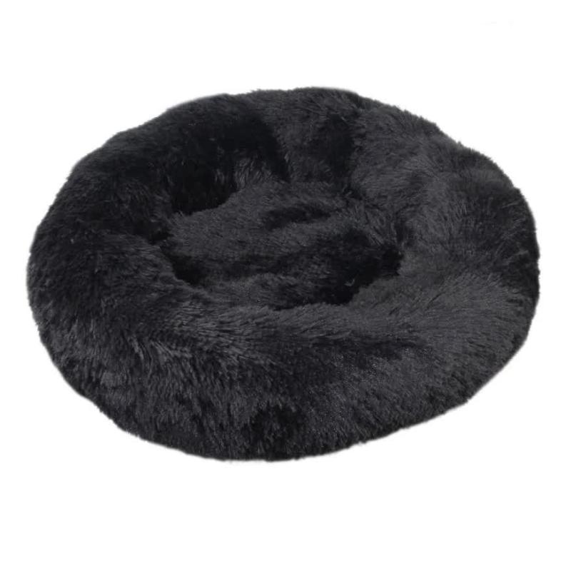 Calming Donut Pet Bed Soft Faux Fur Anti Anxiety Fluffy Round For Cats And Small Dogs (Black)40Cm Pet Beds