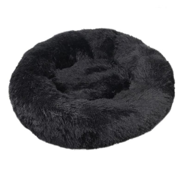 Calming Donut Pet Bed Soft Faux Fur Anti Anxiety Fluffy Round For Cats And Small Dogs (Black)40Cm Pet Beds