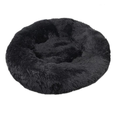 Calming Donut Pet Bed Soft Faux Fur Anti Anxiety Fluffy Round For Cats And Small Dogs (Black)40Cm Pet Beds