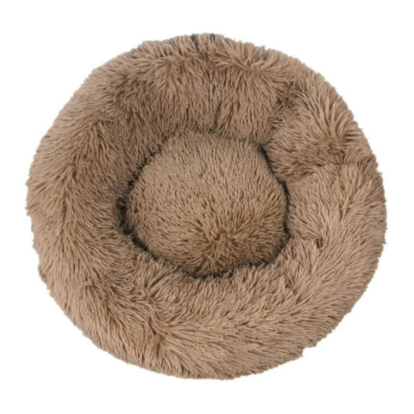 Calming Donut Pet Bed Soft Faux Fur Anti Anxiety Fluffy Round For Cats And Small Dogs (Khaki)40Cm Pet Beds