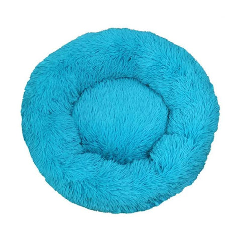 Calming Donut Pet Bed Soft Faux Fur Anti Anxiety Fluffy Round For Cats And Small Dogs (Blue)40Cm Pet Beds