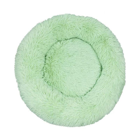 Calming Donut Pet Bed Soft Faux Fur Anti Anxiety Fluffy Round For Cats And Small Dogs (Green)40Cm Pet Beds