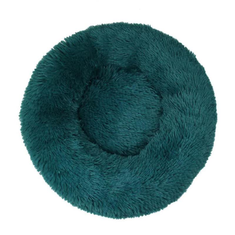 Calming Donut Pet Bed Soft Faux Fur Anti Anxiety Fluffy Round For Cats And Small Dogs (Cyan Blue)40Cm Pet Beds