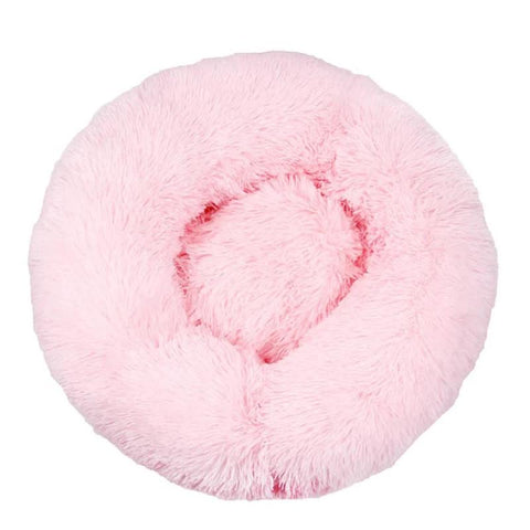 Calming Donut Pet Bed Soft Faux Fur Anti Anxiety Fluffy Round For Cats And Small Dogs (Light Pink)40Cm Pet Beds