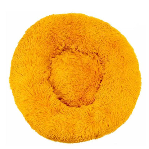 Calming Donut Pet Bed Soft Faux Fur Anti Anxiety Fluffy Round For Cats And Small Dogs (Golden Yellow)40Cm Pet Beds