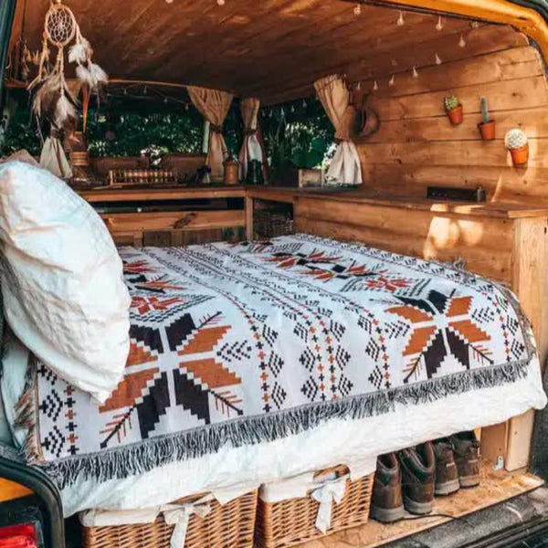 Elosung 2Pcs Pack Set 180*180Cm Bohemian Picnic Blanket Waterproof Camping Outdoor Rug For Beach Blankets