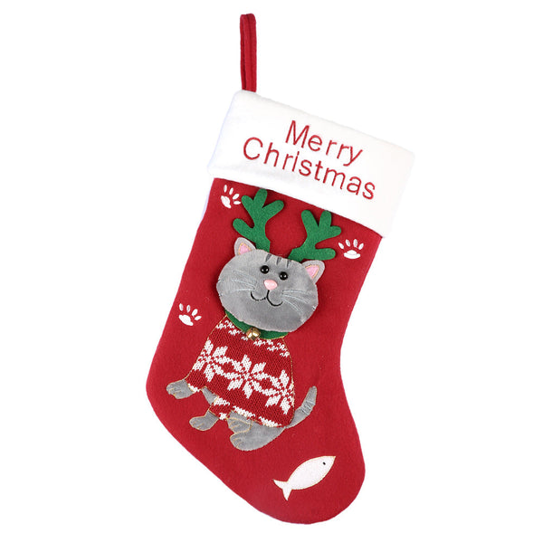 2Pcs Cute Cat Christmas Stockings Cartoon Socks Gift Bag Decoration Tree Pendant Pet Transport