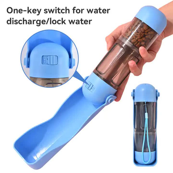 Elosung 2 In 1 Portable Pet Water And Food Bottle Leak Proof Design With Lock Easy Dispenser300ml Water+200Ml Feeder Blue Colour Puppy Training Pads