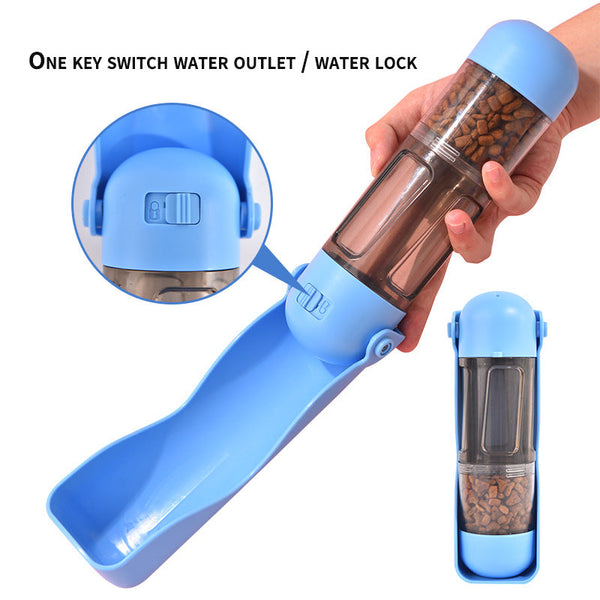 Elosung 2 In 1 Portable Pet Water And Food Bottle Leak Proof Design With Lock Easy Dispenser300ml Water+200Ml Feeder Blue Colour Puppy Training Pads
